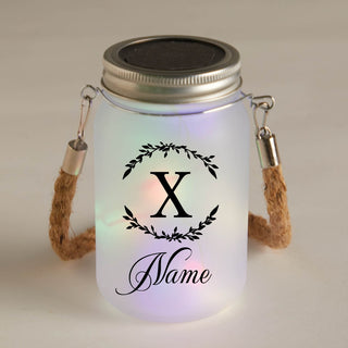 Wreath Personalized Solar Mason Jar with Colored Lights