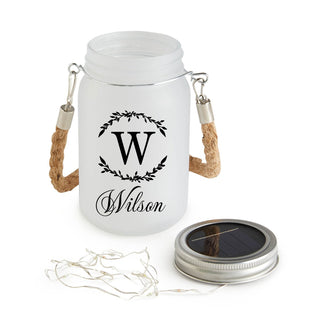 Wreath Personalized Solar Mason Jar with Colored Lights