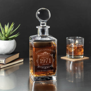 Uniquely crafter whiskey decanter with name 