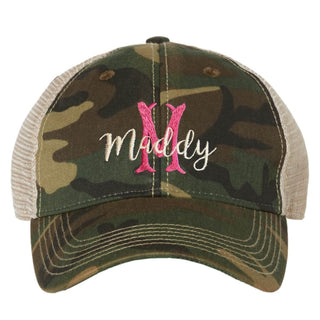 Mermaid army camo trucker cap with initial and name 