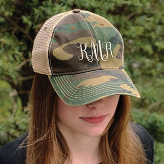 Script Monogram Personalized Army Camo Trucker Cap