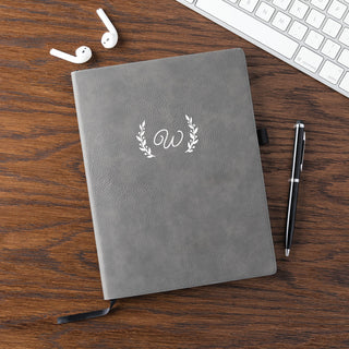 Iron gray leatherette vine journal with initial 
