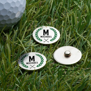 Laurel wreath golf ball marker set of 3 with initial and name