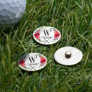 Floral wreath golf ball marker set of 3 with initial and name