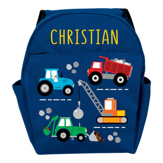 Construction Trucks Personalized Blue Toddle Backpack