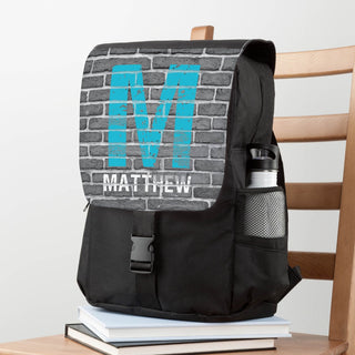 Name in bricks backpack with initial 