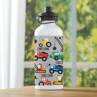 Construction truck water bottle with name
