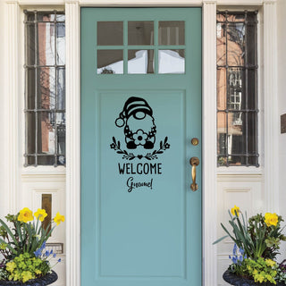 Welcome gnome vinyl door decal with personalization