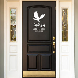 Eagle vinyl door decal with name and date 