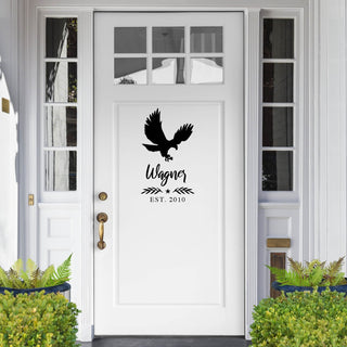 Eagle vinyl door decal with name and date 