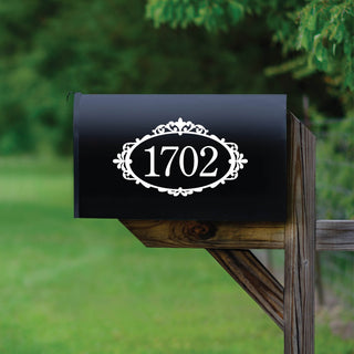 Ornamental mailbox decal wth house number