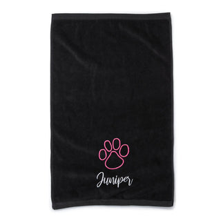 Pawprint with Script Pet Name Black Velour Sports Towel