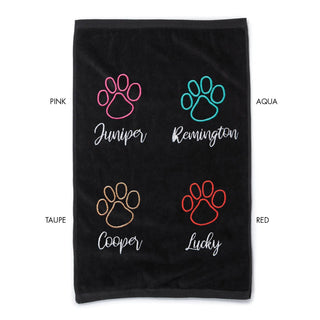 Pawprint with Script Pet Name Black Velour Sports Towel