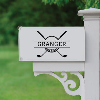 Golf ball with clubs mailbox decal and name 