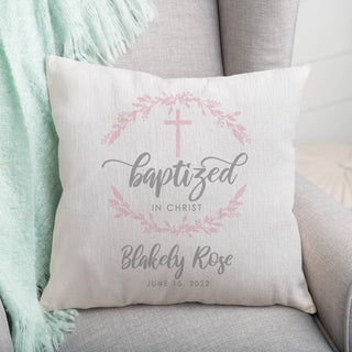 Baptized In Christ Personalized Pink 14" Throw Pillow