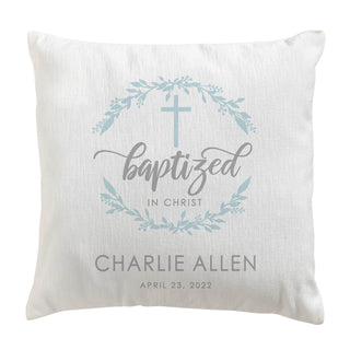 Baptized In Christ Personalized Blue 14" Throw Pillow