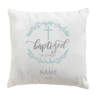 Baptized In Christ Personalized Blue 14" Throw Pillow