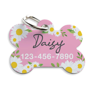 Daisy Pattern Personalized Pink Pet Tag