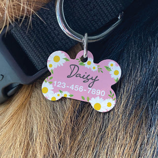 Daisy Pattern Personalized Pink Pet Tag