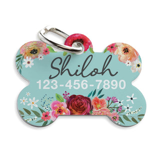 Floral Personalized Aqua Pet Tag