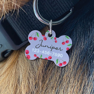 Cherry pattern lavender pet tag with name