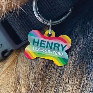 Rainbow wave pet tag with name and number 
