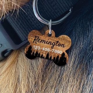 Rustic tree line pet tag with name and number