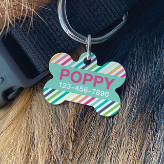Preppy stripes pet tag with name and number