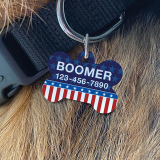 Patriotic stars and stripes pet tag with name and number