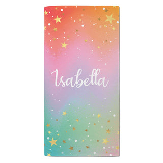 Colorful Ombre with Gold Stars Personalized Beach Towel