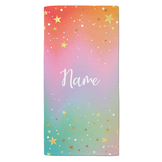 Colorful Ombre with Gold Stars Personalized Beach Towel