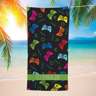 Colorful Gamer Pattern Personalized Beach Towel
