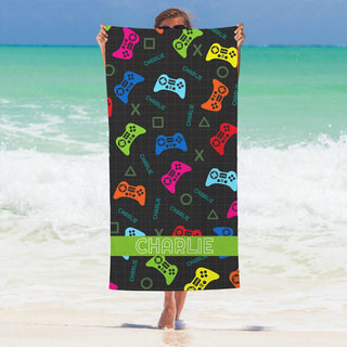 Colorful gamer beach towel with name
