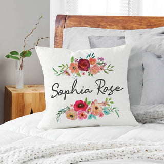 Floral bouquet throw pillow with name