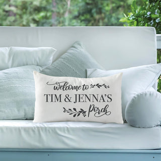 Welcome To Our Porch Personalized Lumbar Throw Pillow 