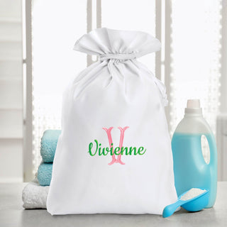 Script name with fancy initial drawstring sack