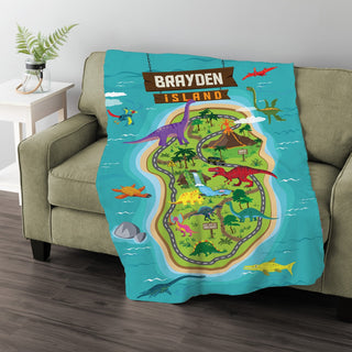 My Dinosaur Island Personalized Fuzzy Throw Blanket