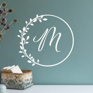 Wreath vinyl decal with initial