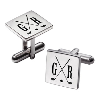 Initial Golf Clubs Personalized Square Cuff Links