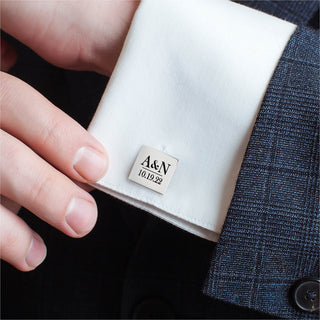 Wedding square cuff links with date and initial 