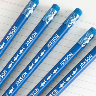 Swimming with Sharks Personalized Blue Pencil - Set of 6