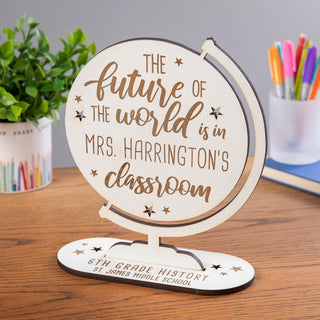The future of the world globe plaque with teacher name 