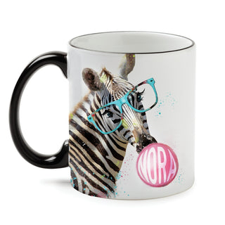 Bubble Gum Zebra White Coffee Mug with Black Rim and Handle-11oz