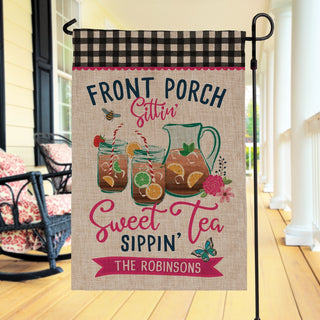 Front porch sweet tea garden flag with family name