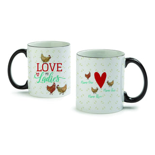 Love my Ladies Three Chickens White Coffee Mug with Black Rim and Handle-11oz