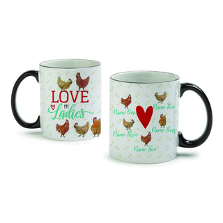 Love my Ladies Five Chickens White Coffee Mug with Black Rim and Handle-11oz