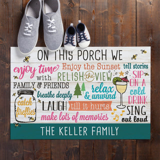 On this porch thin doormat with family name