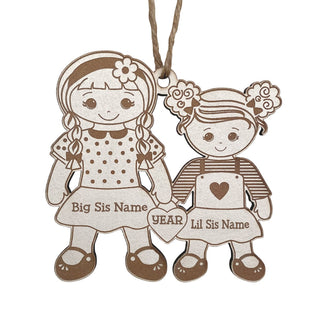 Big Sister with Little Sister Personalized White Wood Ornament