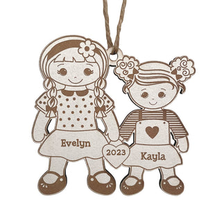 Big Sister with Little Sister Personalized White Wood Ornament