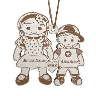 Big Sister with Little Brother Personalized White Wood Ornament